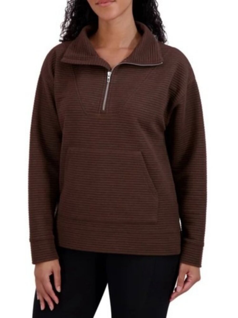 Kirkland Signature Women’s Half-Zip Pullover Active Sweatshirt, Brown, M
